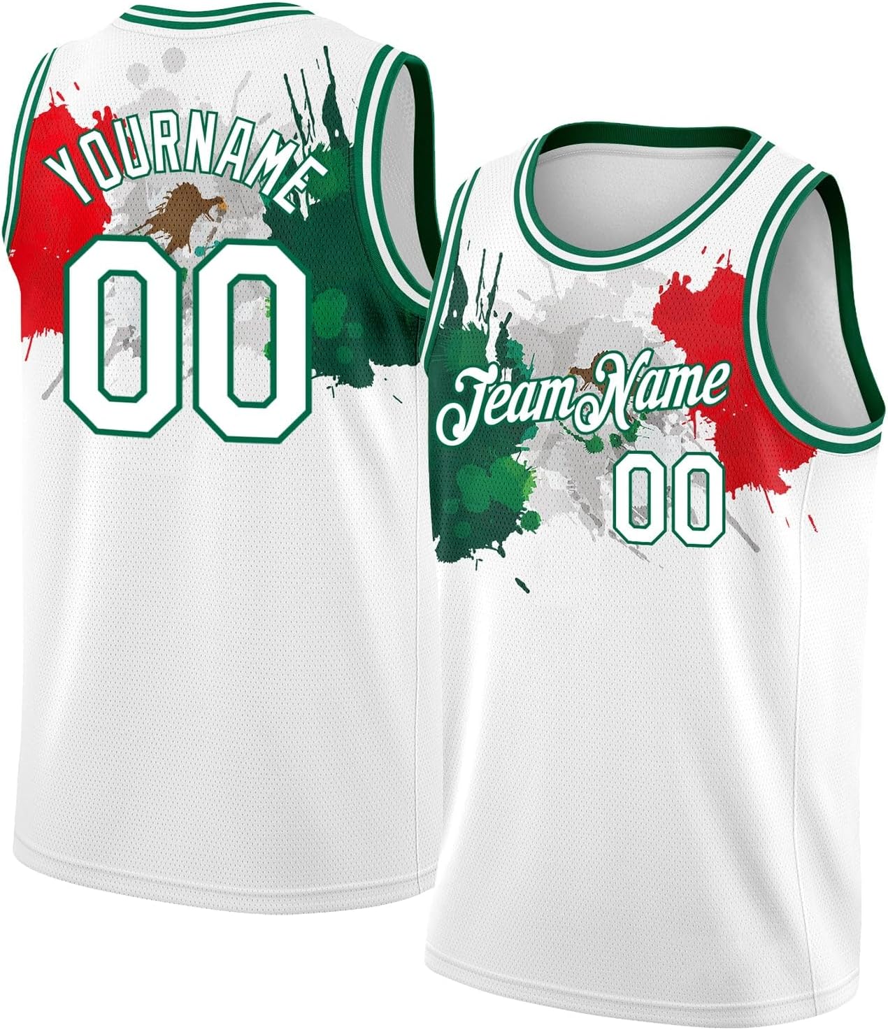 Custom Name Team Name Number Green Mexico Watercolored Splashes Authentic Basketball Jersey, Personalized Basketball Jersey - Image 11