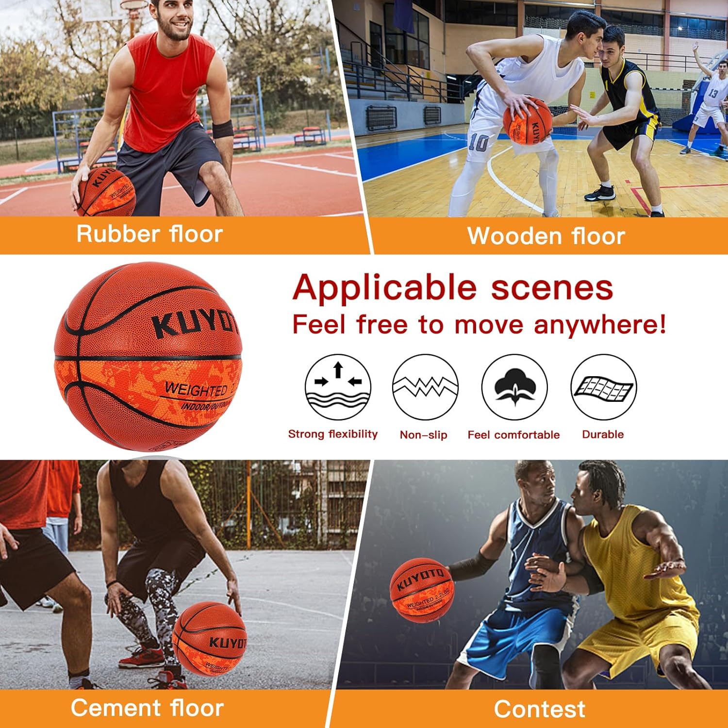 KUYOTQ 2.2LBS Weighted Heavy Size 7 29.5" Basketball Training Equipment Basketball Composite Leather Indoor Outdoor for Adult Youth Improving Ball Handling Dribbling Passing Skill (Deflated) - Image 5