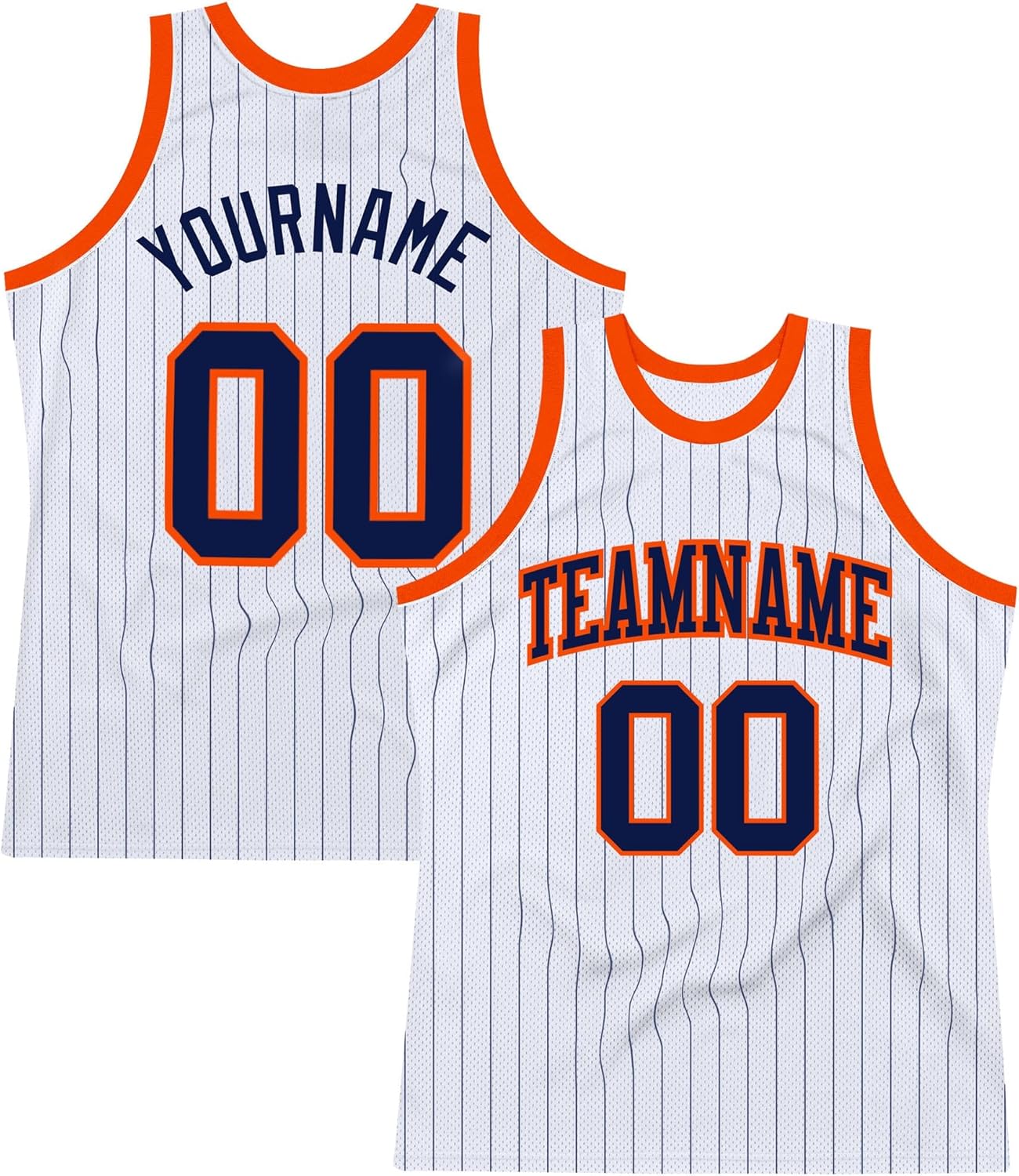 Custom Name Team Name Number White Orange Pinstripe Orange-Navy Authentic Basketball Jersey, Personalized Basketball Jersey - Image 20