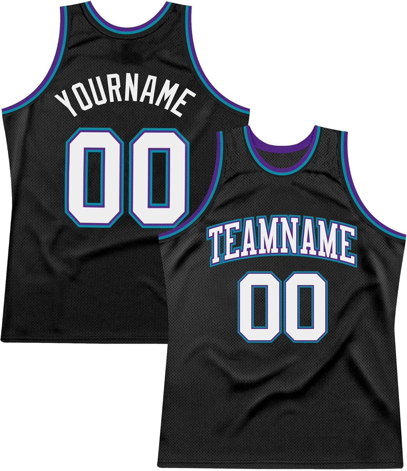 Custom Name Team Name Number Black White Purple-Teal Authentic Throwback Basketball Jersey, Personalized Basketball Jersey - Image 7