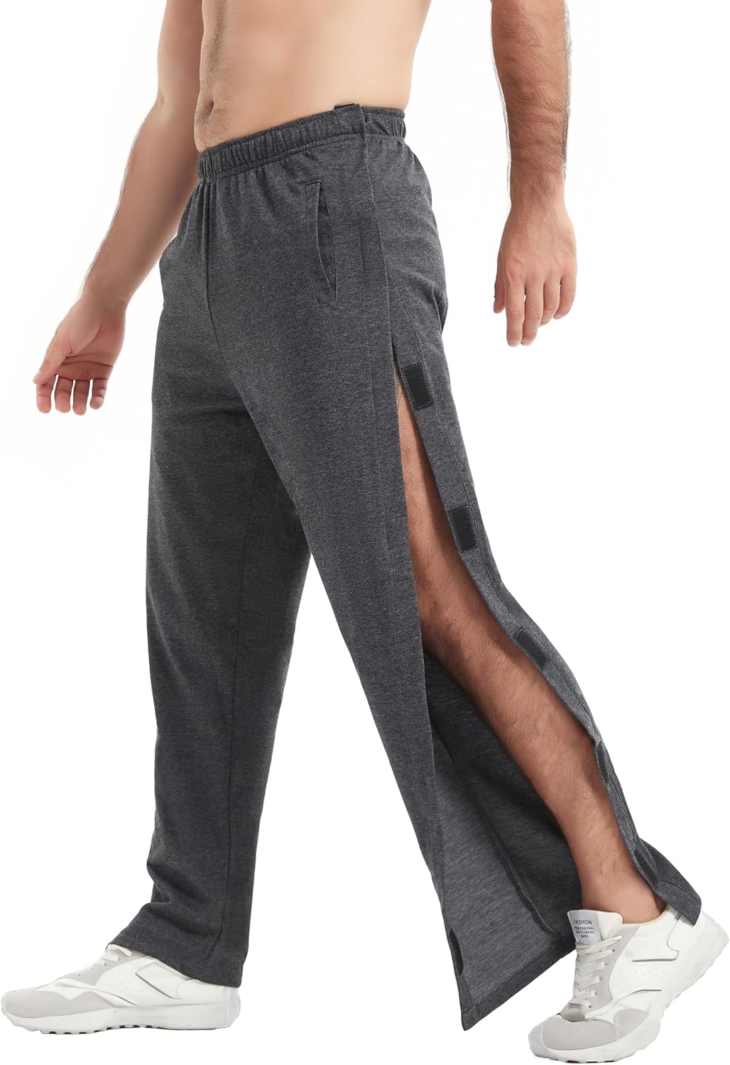 WZIKAI Men's Tear Away Pants Casual Side Snap Open Sweatpants Loose Fit Post Surgery Pants with Pockets - Image 8