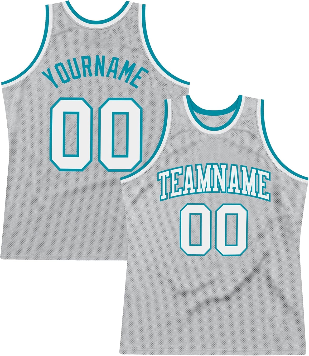 Custom Name Team Name Number Gray White-Teal Authentic Throwback Basketball Jersey, Personalized Uniform Basketball Shirt - Image 7
