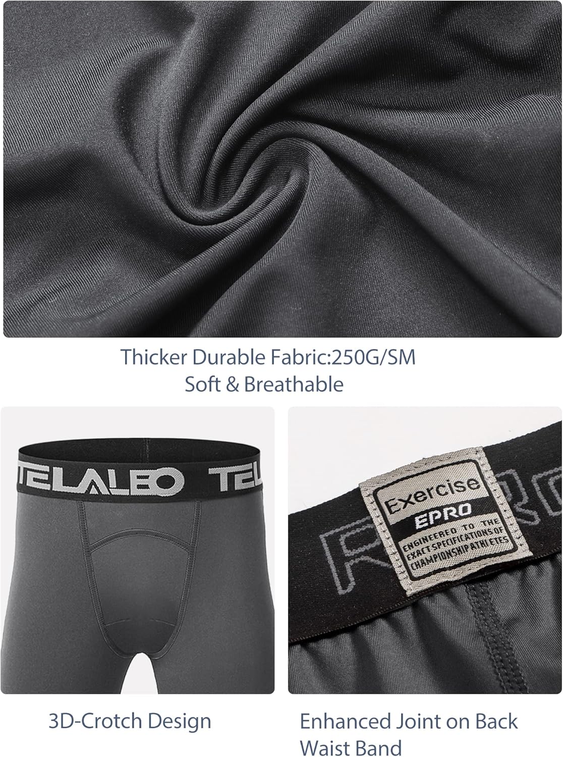TELALEO 1/2/3/4 Pack Boys' Youth Compression Leggings Pants Tights Athletic Base Layer for Running Hockey Basketball - Image 6