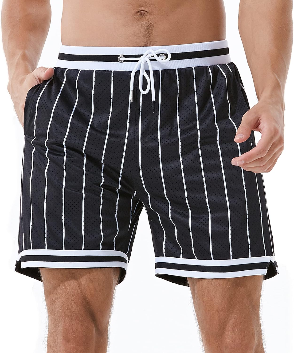 HEALONG Basketball Athletic Shorts Men - Mesh Gym Sports Workout Training Drawstring Retro Casual Fashion Short with Pockets