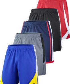 Liberty Imports 5 Pack Big Boys Youth Athletic Mesh Basketball Shorts with Pockets Quick Dry Activewear