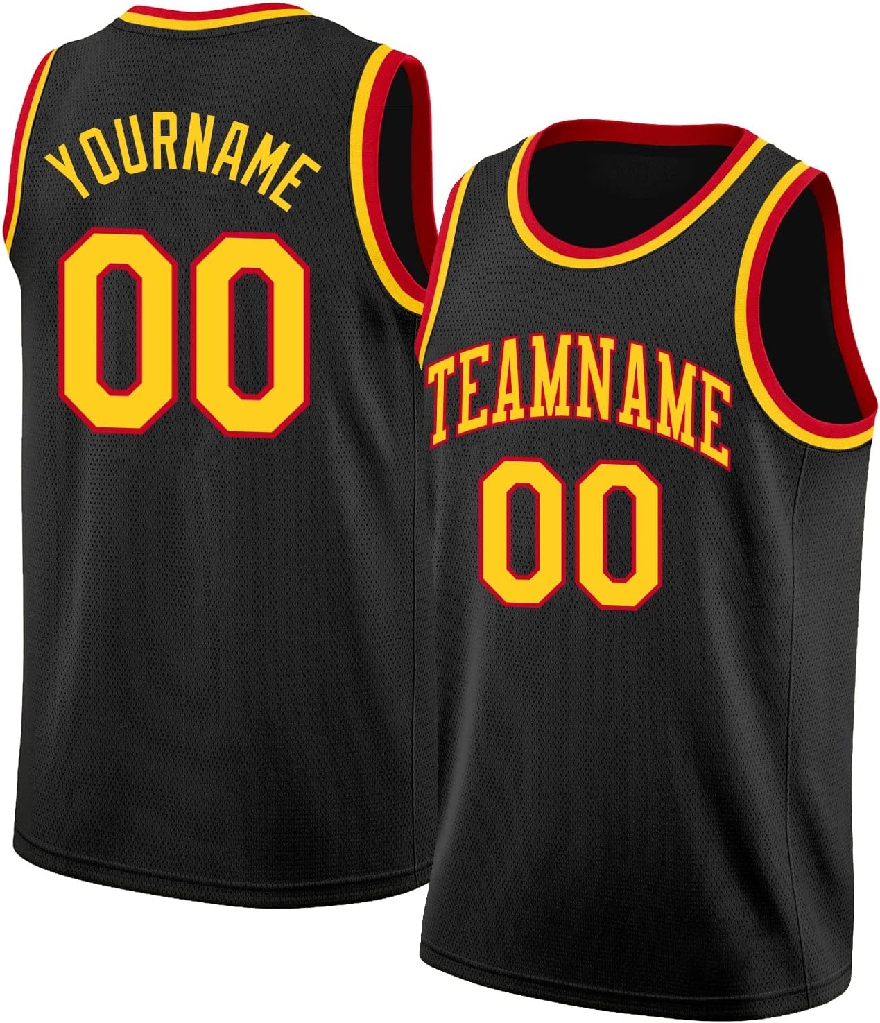 Custom Name Team Name Number Black Gold-Red Round Neck Rib-Knit Basketball Jersey, Personalized Uniform Basketball Shirt - Image 7
