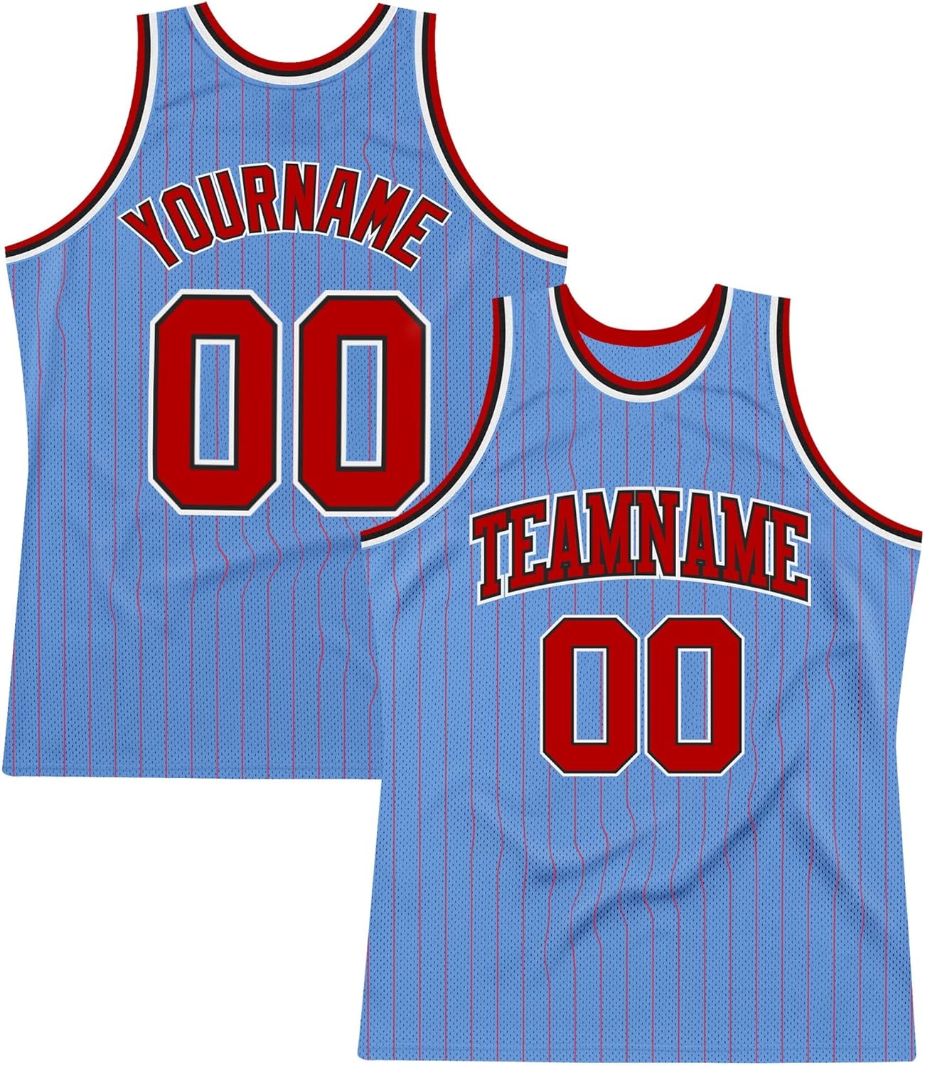 Custom Name Team Name Number Light Blue Red Pinstripe Red-Cream Authentic Basketball Jersey, Personalized Basketball Jersey - Image 9
