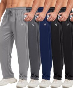 5 Pack Mens Sweatpants Open Bottom Joggers for Men with Zip Pockets Loose Fit Mesh Athletic Pants for Running,Casual