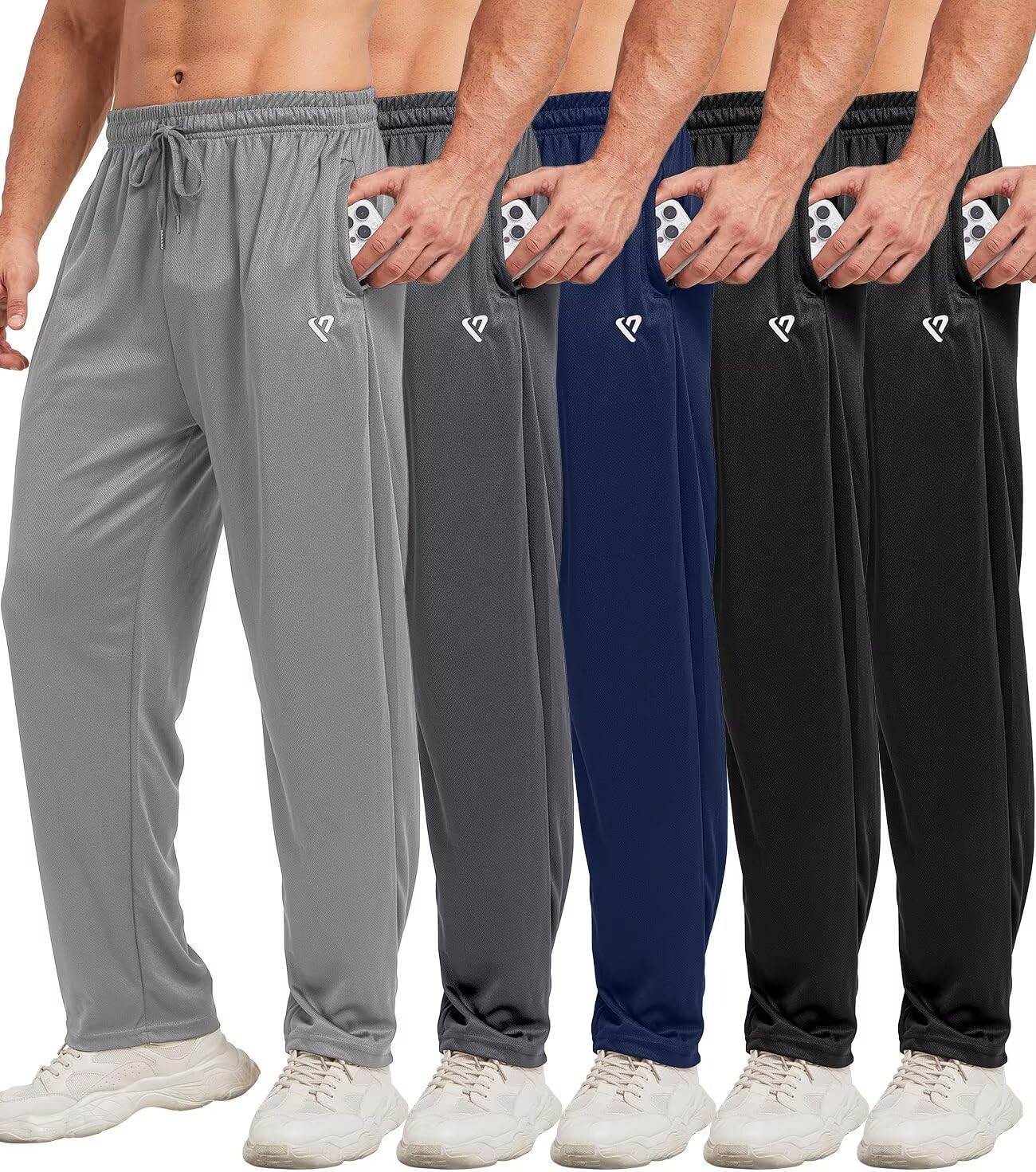 5 Pack Mens Sweatpants Open Bottom Joggers for Men with Zip Pockets Loose Fit Mesh Athletic Pants for Running,Casual