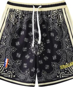 BOOMLEMON Men's Basketball Shorts Workout Athletic Paisley Shorts Mesh Print Running Short Pants