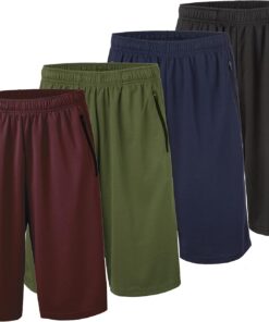 Essential Elements 4 Pack: Men's Dry-Fit Sweat Resistant Active Athletic Performance Shorts