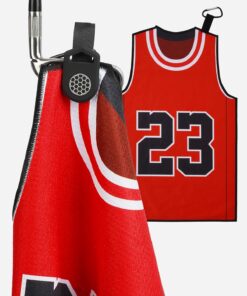 BIG TEETH Golf Towels for Golf Bags, Magnetic Golf Towel with Clip, Funny Golf Towel Basketball Jerseys Shapes, Sports Style (Red NO.23 Magnetic)