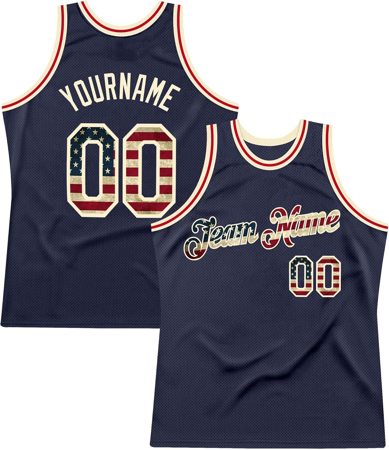Custom Navy Vintage USA Flag-Cream Throwback Basketball Jersey - Image 7