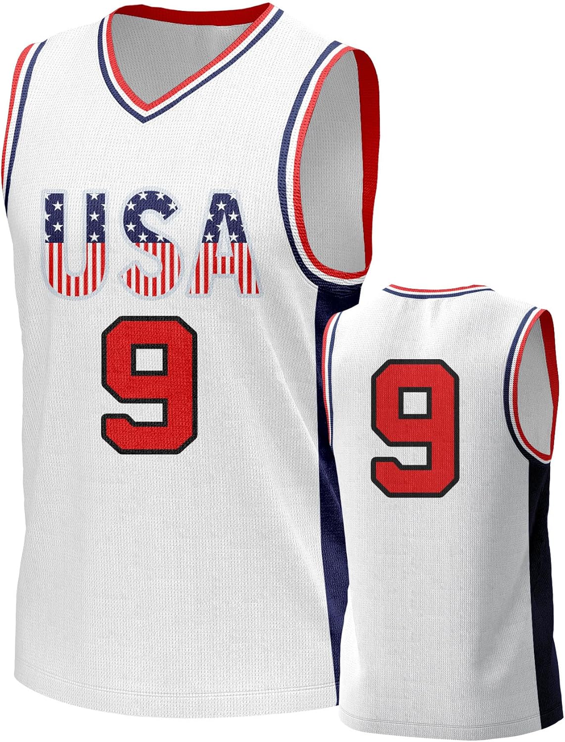 Men's USA Basketball Jersey White Black Tank Number America Flag Basketball Uniform Red White Blue Top for Sports Training - Image 5