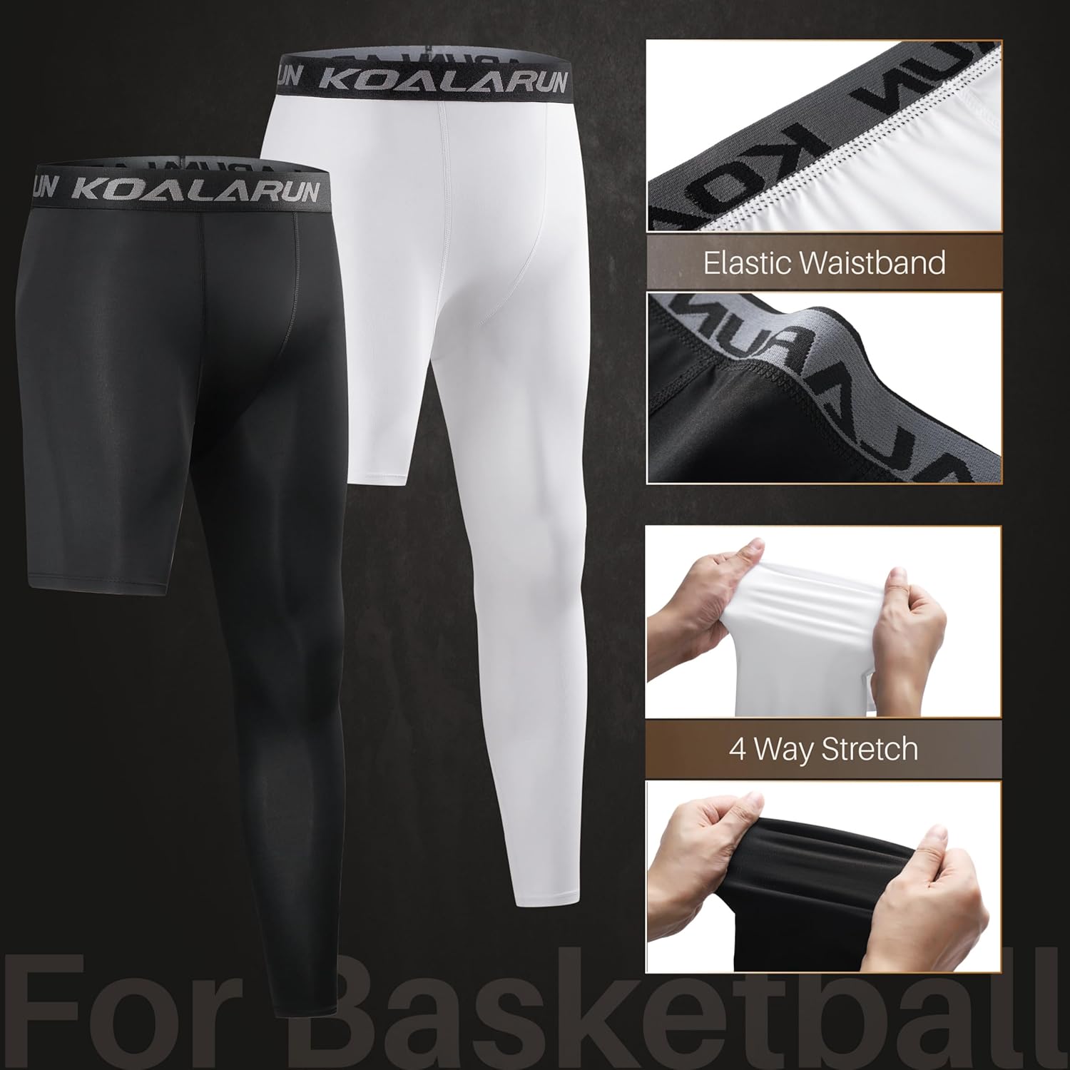 One Leg Compression Tights Full Length for Basketball Single Leg Long Pants Sports Base Layer Leggings 1-2 Pack - Image 4