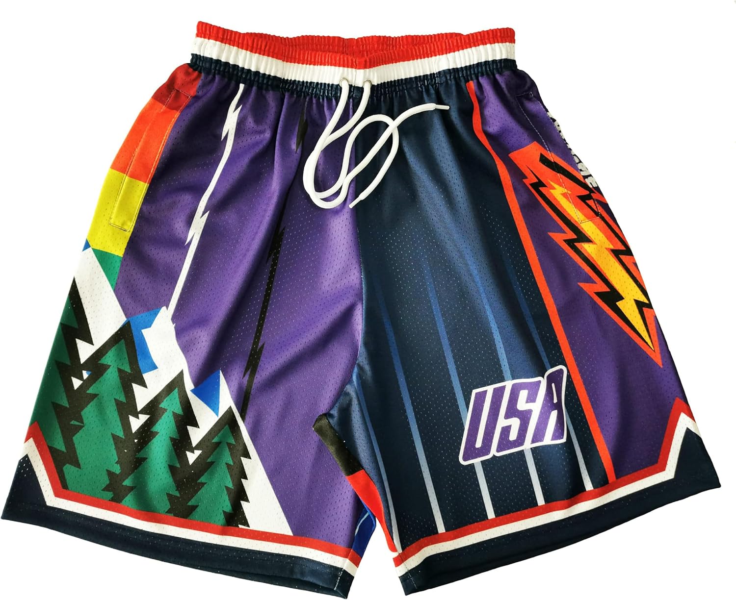 Men Basketball Shorts Graphic Mesh Drawstring Retro Sport Workout Gym Running Athletic Shorts - Image 24