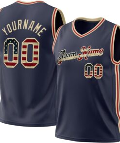 Custom Navy Vintage USA Flag-Cream Throwback Basketball Jersey