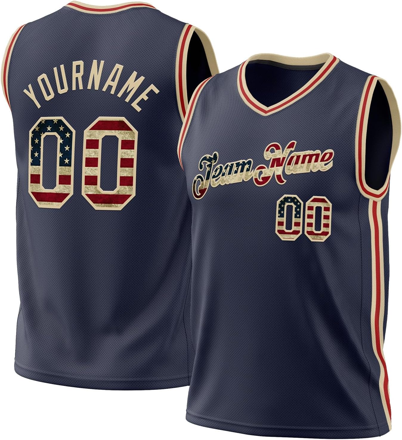 Custom Navy Vintage USA Flag-Cream Throwback Basketball Jersey