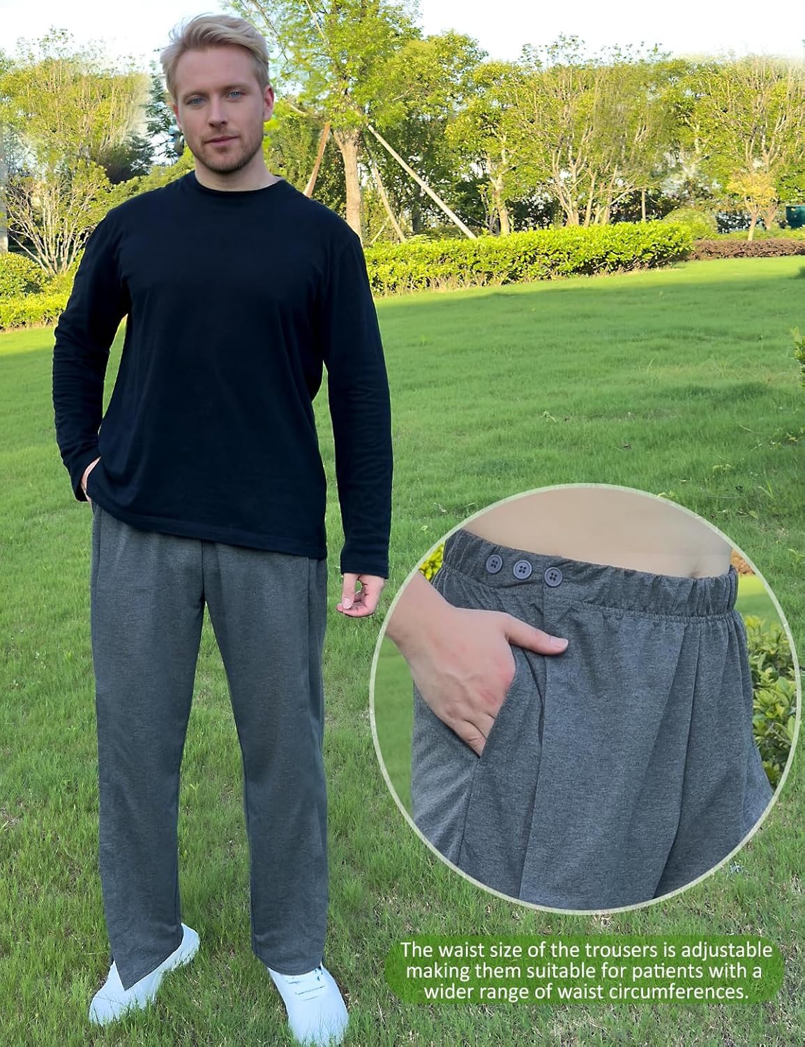 Men's Post Surgery Pants Open Bottom Easy Side Tear Away Pants for Men Sweatpants Loose Fit Post Surgery Pant with Pockets - Image 3