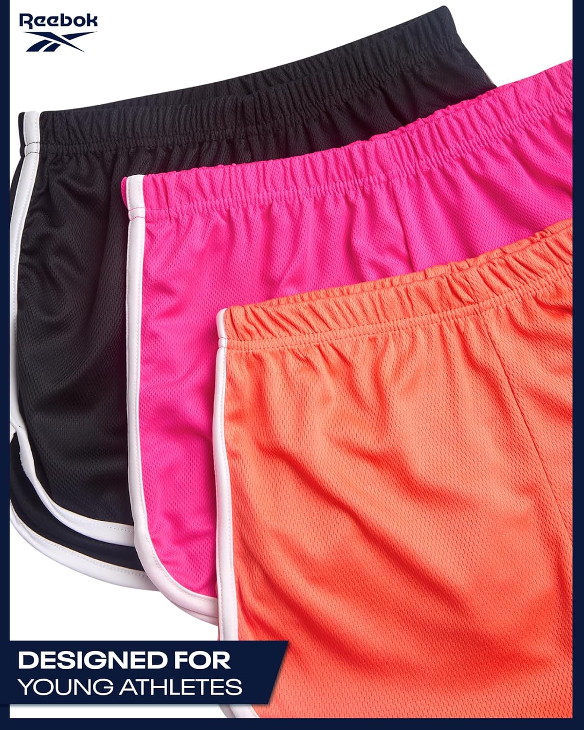 Reebok Girls Athletic Shorts - 3 Pack Active Performance Lightweight Mesh Dolphin Girls Shorts for Running Soccer Gym (7-12) - Image 4