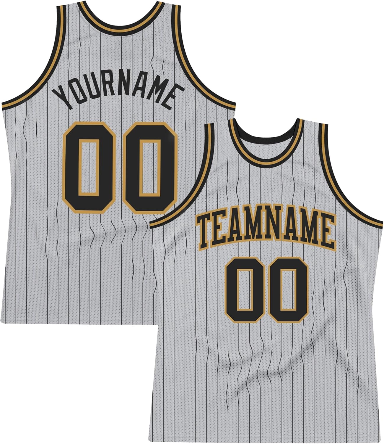 Custom Name Team Name Number Gray Black Pinstripe Black-Old Gold Authentic Basketball Jersey, Personalized Basketball Jersey - Image 7