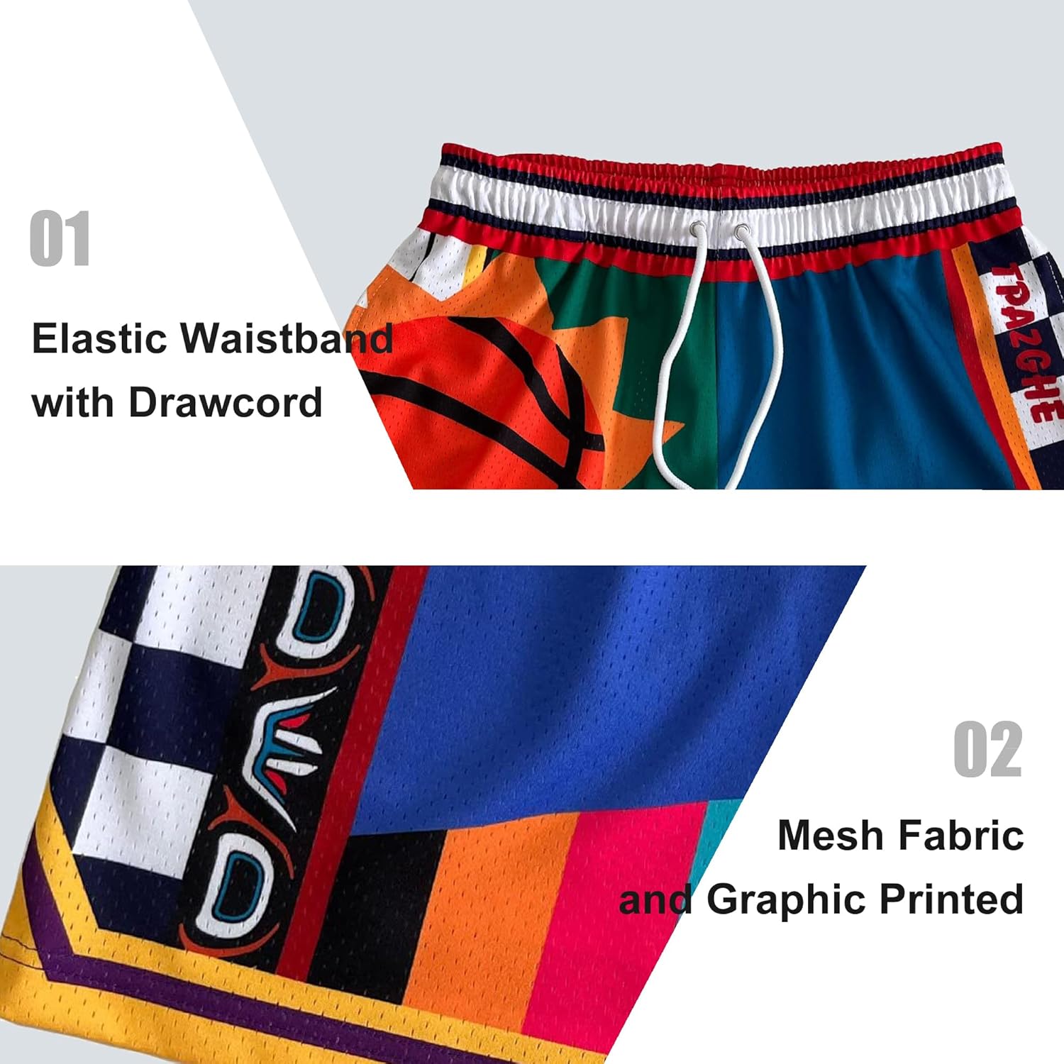 Men Basketball Shorts Graphic Mesh Drawstring Retro Sport Workout Gym Running Athletic Shorts - Image 4