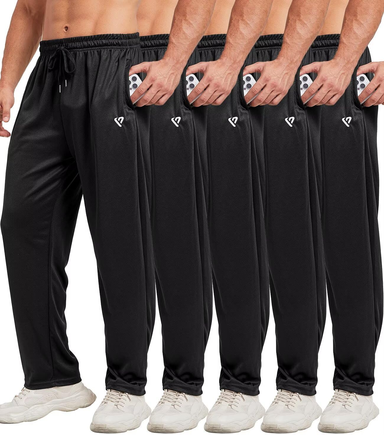 5 Pack Mens Sweatpants Open Bottom Joggers for Men with Zip Pockets Loose Fit Mesh Athletic Pants for Running,Casual - Image 7