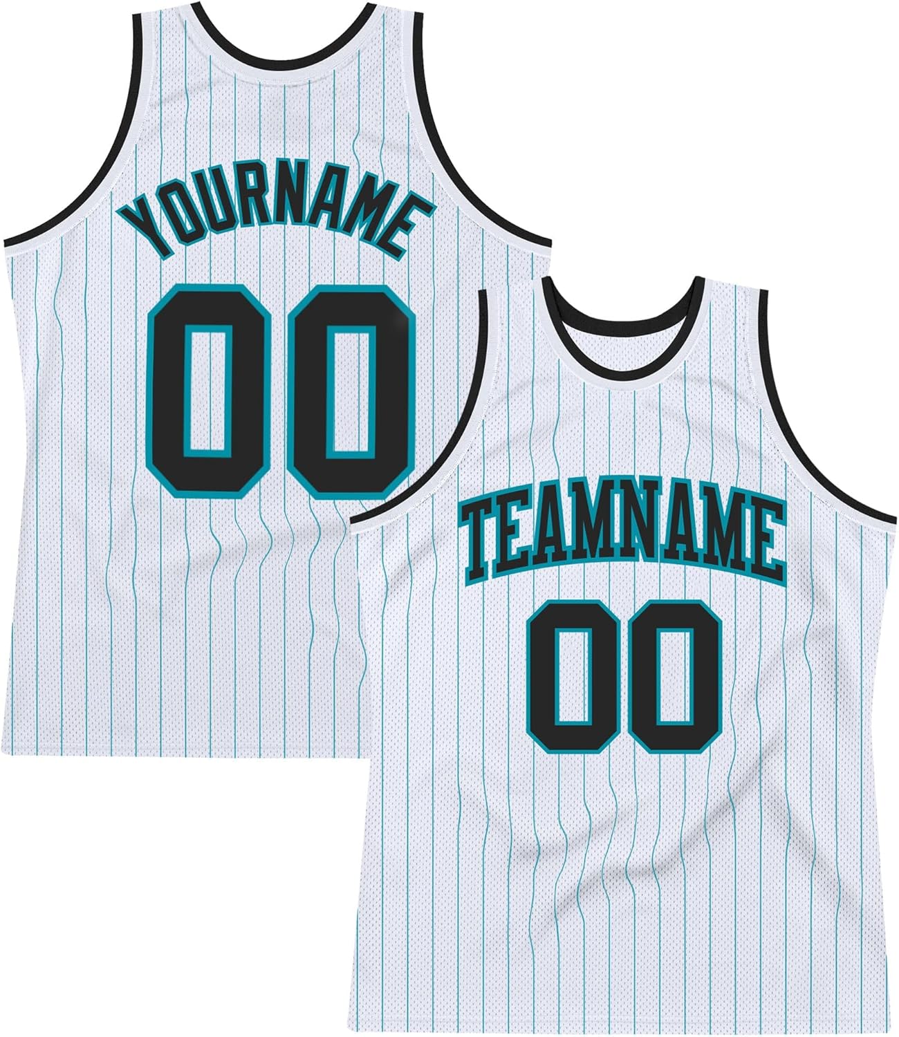 Custom Name Team Name Number White Teal Pinstripe Black Authentic Basketball Jersey, Personalized Basketball Jersey - Image 7