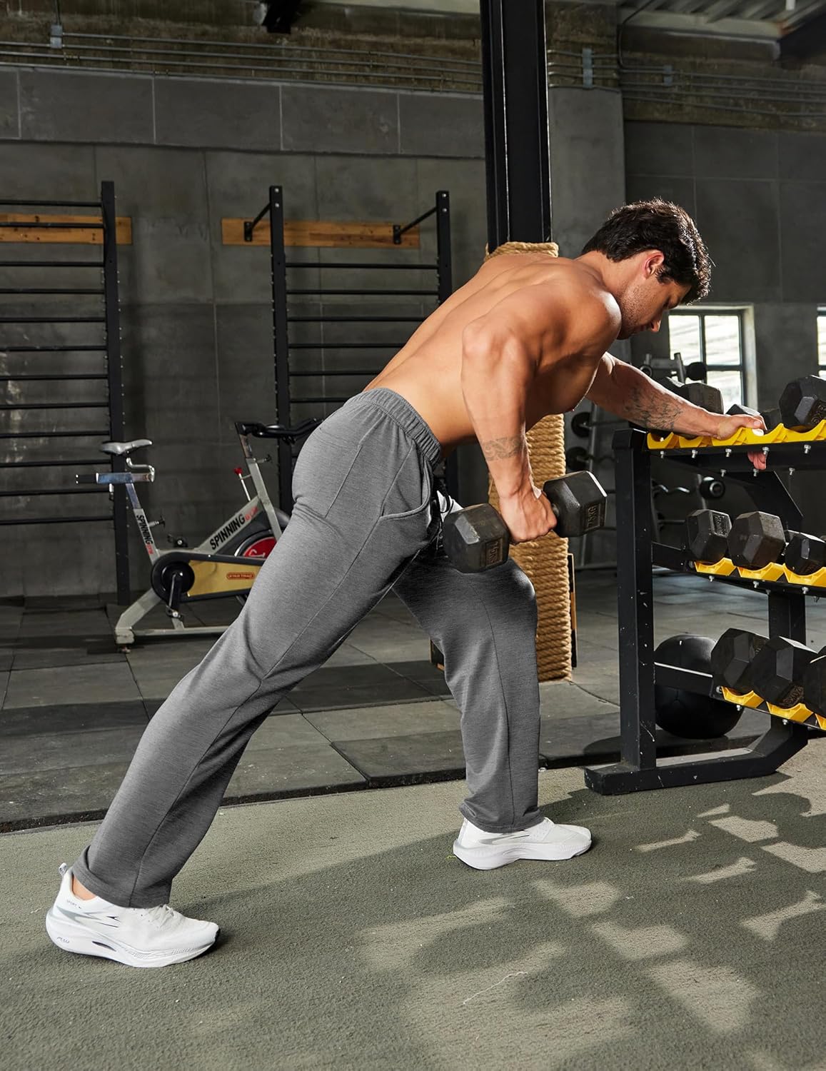 PINSPARK Men's Sweatpants Open Bottom Athletic Jogger Sweatpants Uncuffed Baggy Sweat Pants Cotton Lounge Pants with Pockets - Image 5