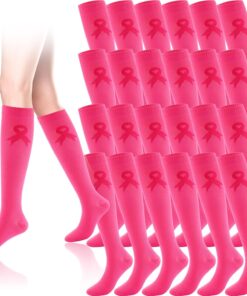 Cozypower 12/24/36 Pairs Breast Cancer Awareness Socks Pink Ribbon Soccer Softball Baseball Football Socks for Women