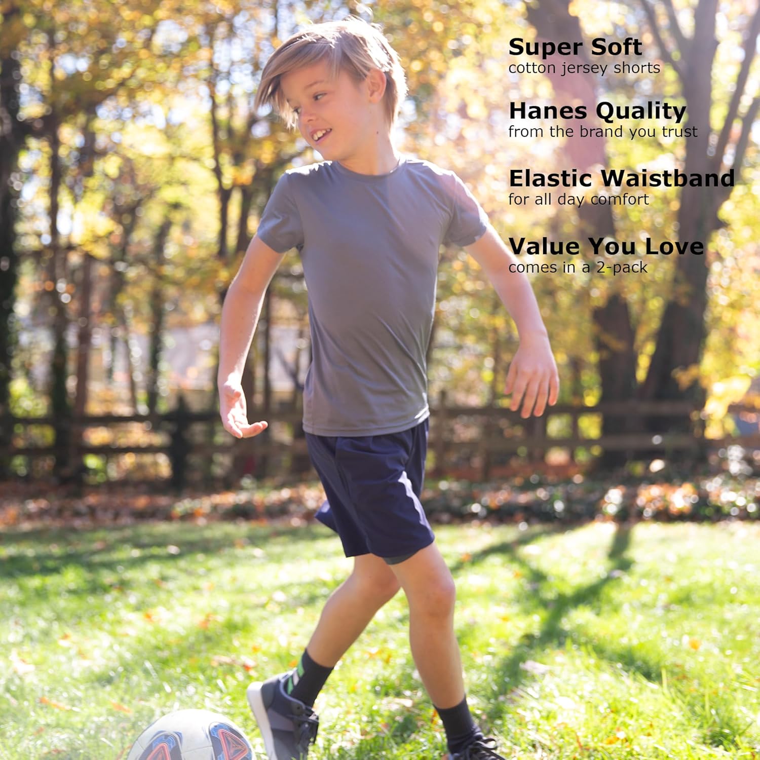 Hanes Boys Jersey Shorts Pack, 2-Pack, Cotton Shorts for Boys with Pockets, Pull-On Shorts - Image 4