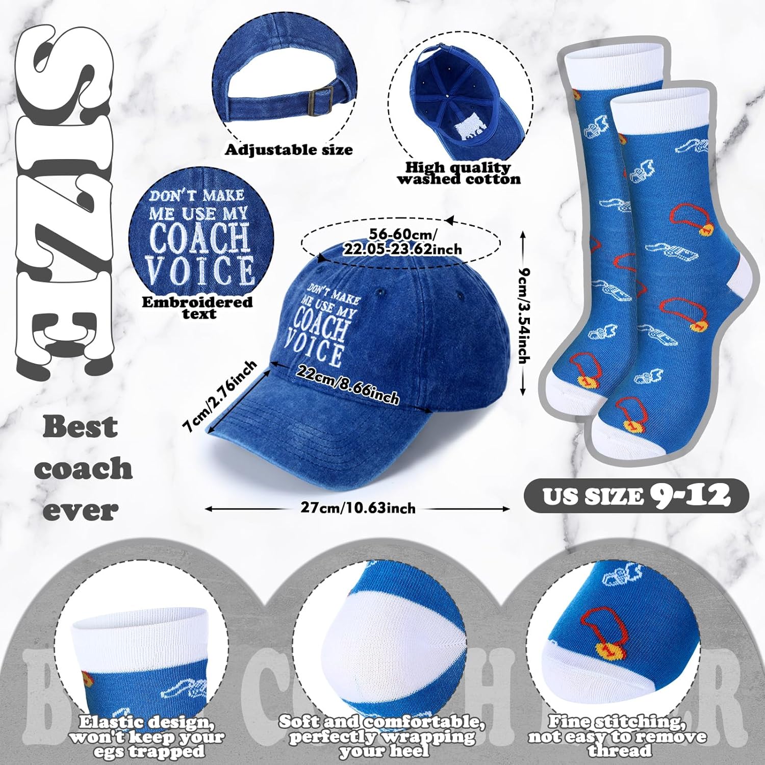 3 Pcs Coach Gift for Men Best Coach Ever Thank You Christmas Appreciation Gift Tumbler Sock Hat for Men Women Birthday Volleyball Soccer Baseball Football Basketball Tennis Swim Golf(Blue) - Image 3