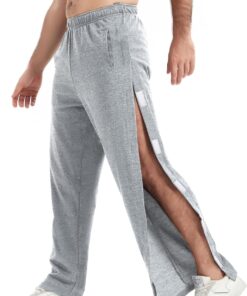 WZIKAI Men's Tear Away Pants Casual Side Snap Open Sweatpants Loose Fit Post Surgery Pants with Pockets