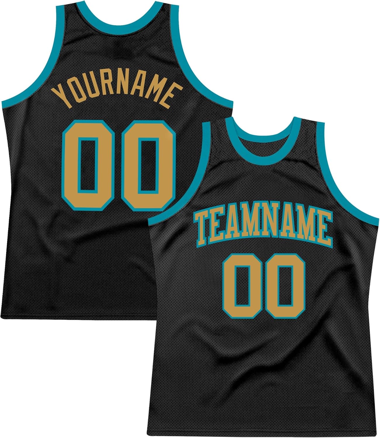 Custom Name Team Name Number Black Old Gold-Teal Authentic Throwback Basketball Jersey, Personalized Basketball Jersey - Image 7