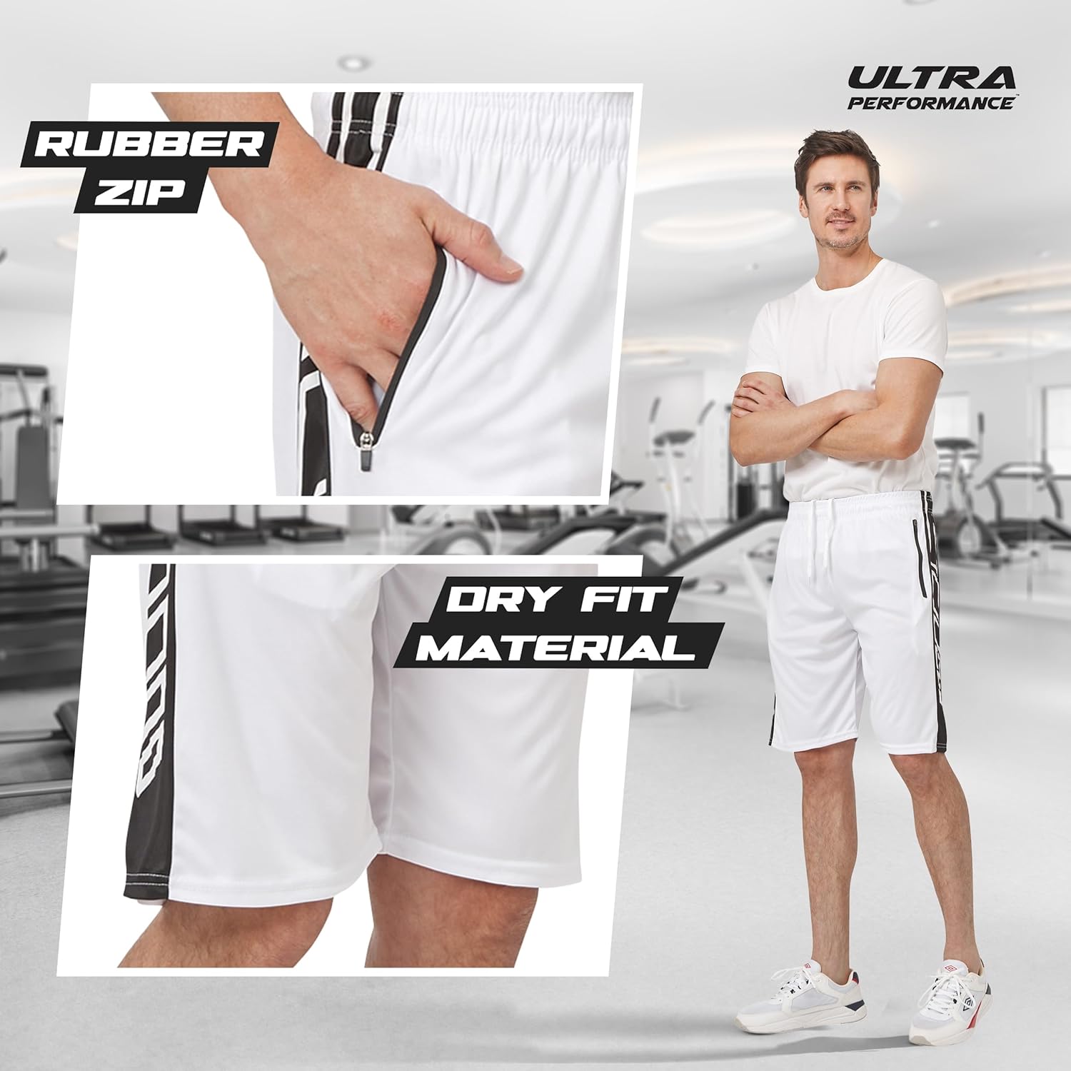 Ultra Performance Mens 5 Pack Athletic Running Shorts, Basketball Gym Workout Shorts for Men with Zippered Pockets - Image 3