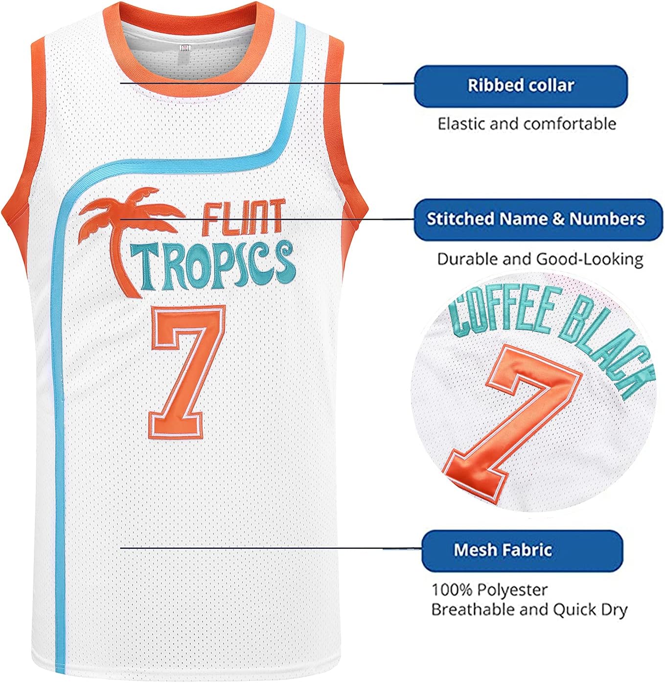 Jackie Moon 33 Coffee Black 7 Flint Tropics Semi Pro 90s Hip Hop Clothes for Party Men Basketball Jersey Green White - Image 2