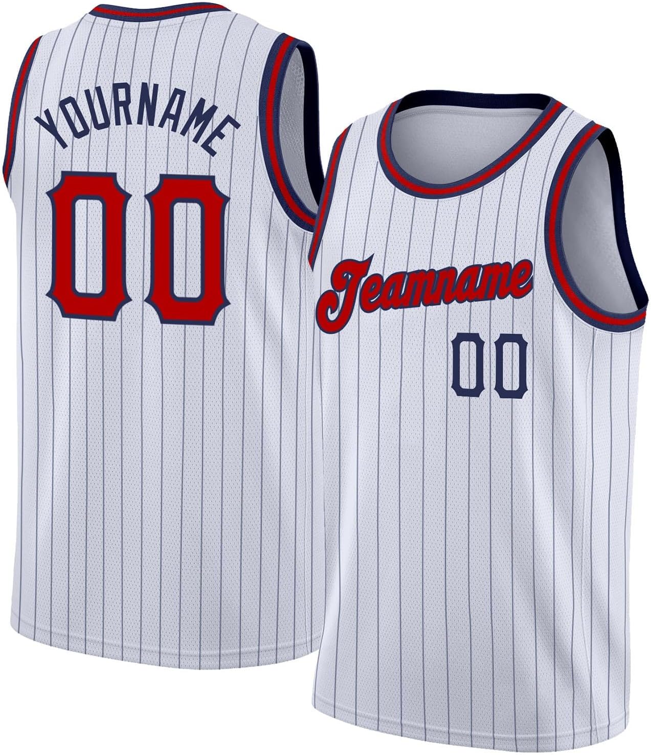 Custom Name Team Name Number Blue Pinstripe White-Red Authentic Basketball Jersey, Personalized Uniform Basketball Shirt - Image 17