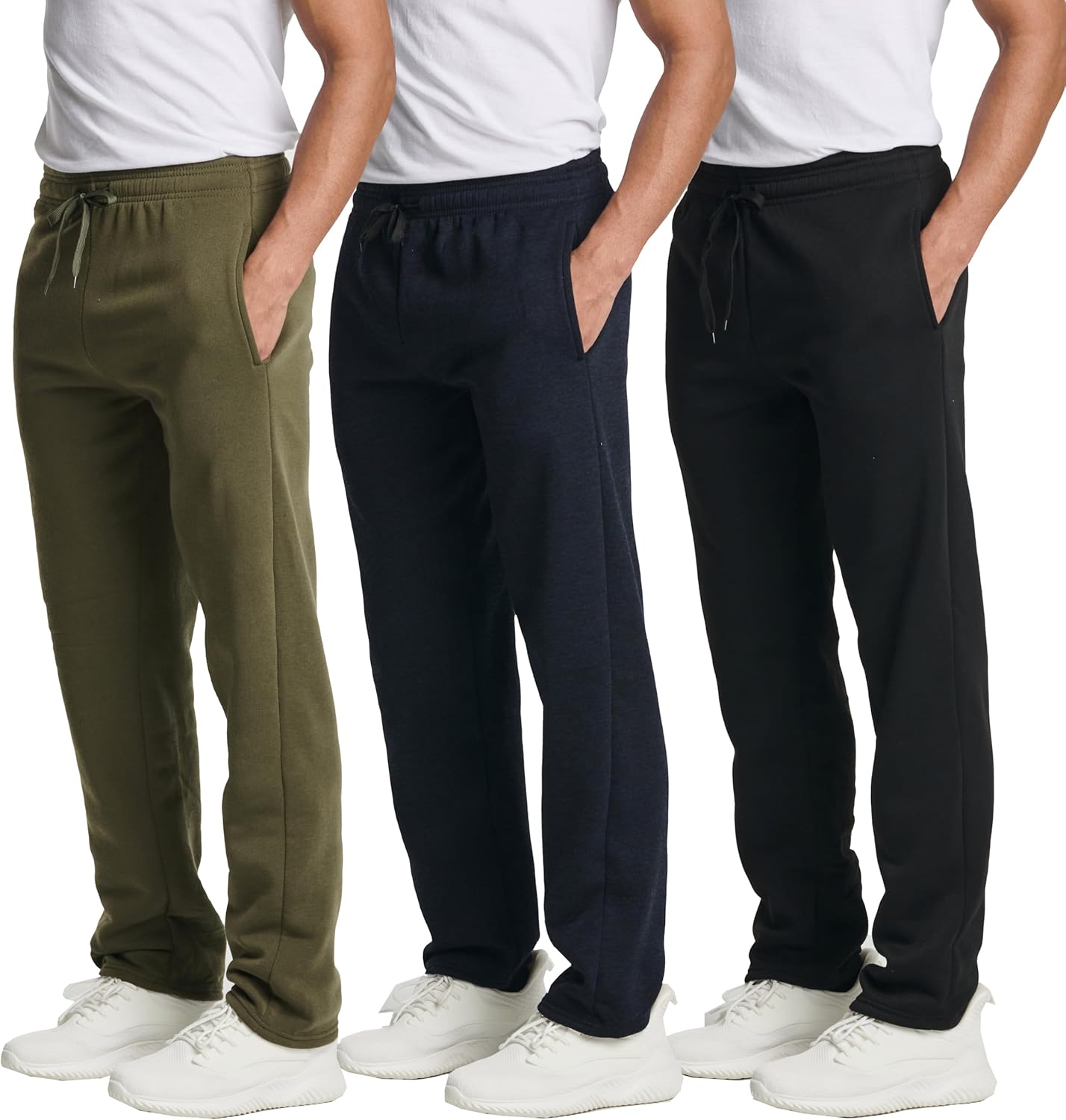 Real Essentials 3 Pack: Men's Tech Fleece Athletic Casual Open Bottom Sweatpants with Pockets (Available in Big & Tall) - Image 13