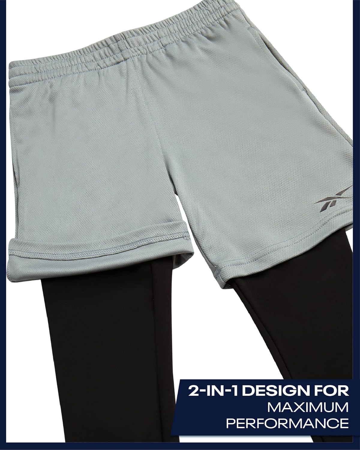Reebok Boys Basketball Shorts with Leggings - 2-in-1 Boys Athletic Shorts with Inner Compression Pants, Drawstring & Pockets - Image 4