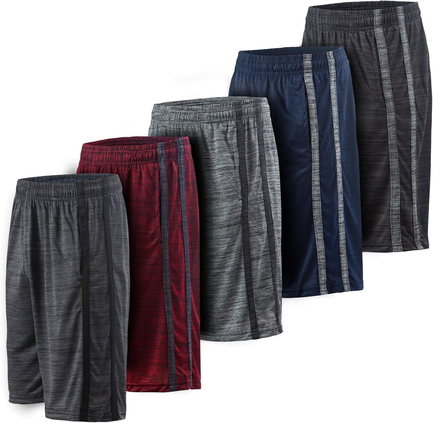 5 Pack: Men's Dry-Fit Sweat Resistant Active Athletic Performance Shorts