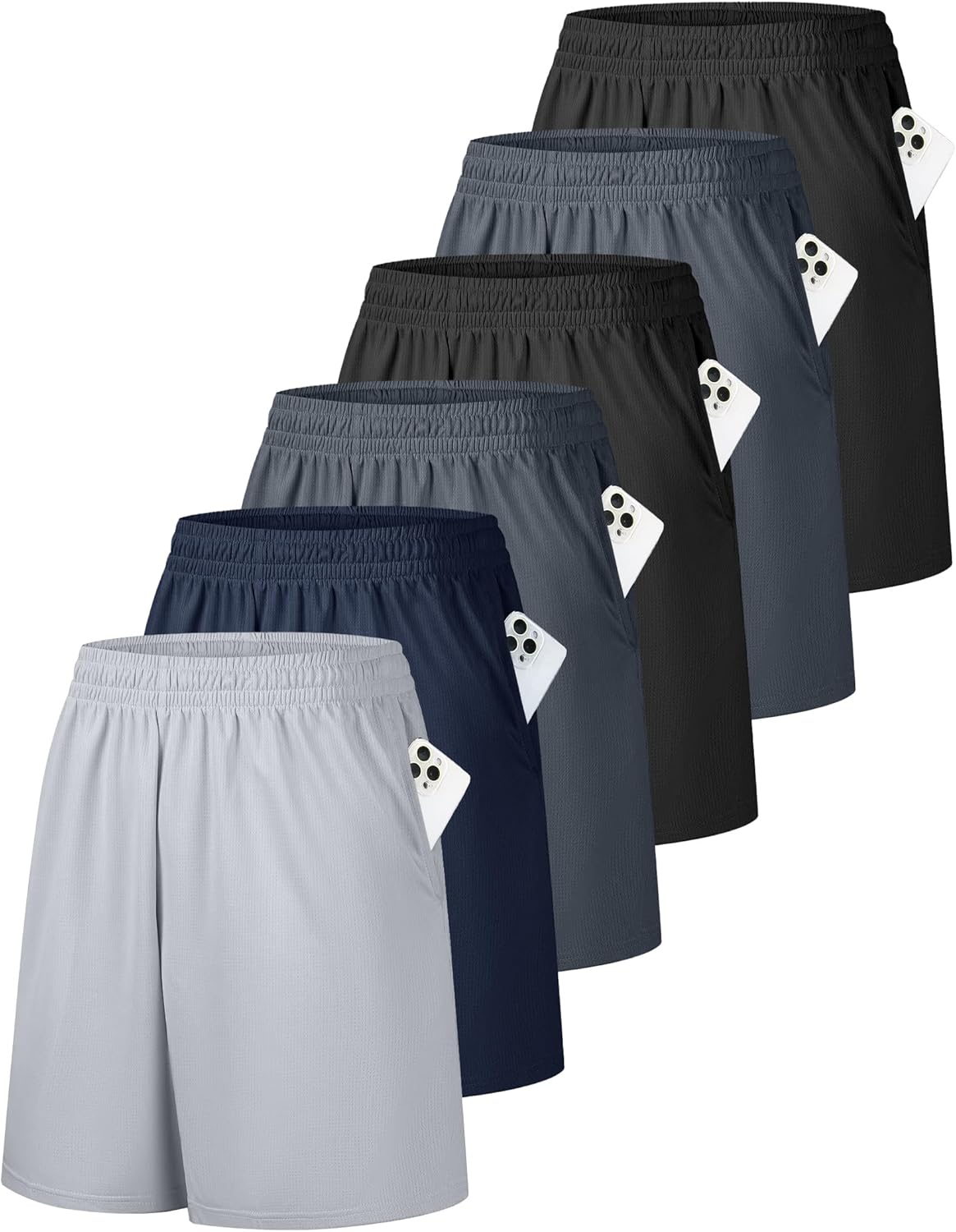 OYGSieg 6 Pack Mens Mesh Athletic Basketball Shorts Gym Shorts with Pockets, Quick Dry Workout Running Shorts Casual for Men - Image 7