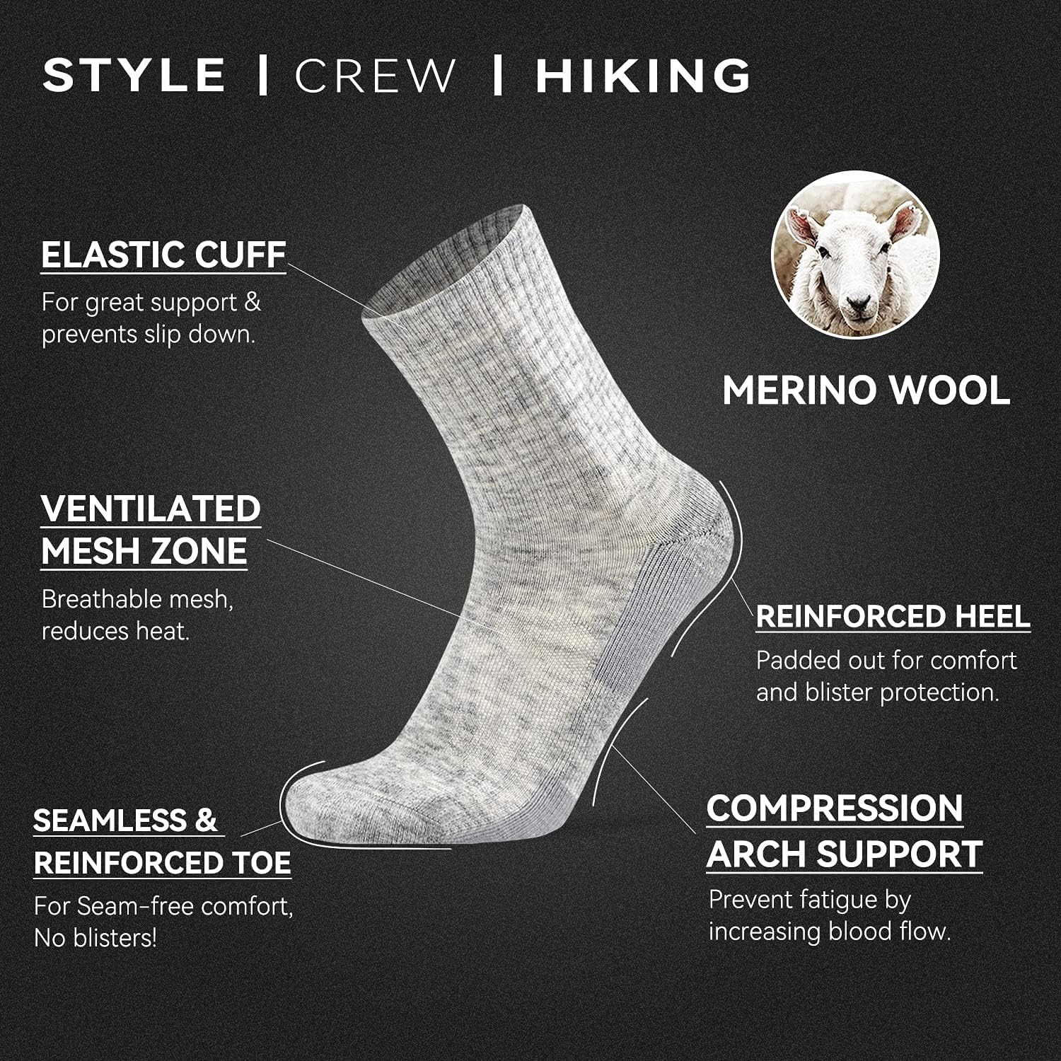 Socks Daze Merino Wool Cushioned Hiking Socks for Men Women, Warm Crew Walking & Boot Socks for Trekking, Work, Outdoor - Image 3