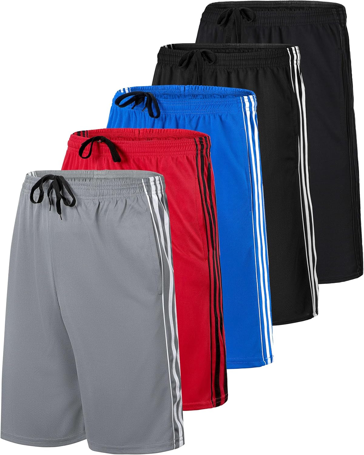 Real Essentials 5 Pack: Boys' Mesh Basketball Athletic Shorts with Pockets – Teen Kids Youth Quick Dry Soccer Running Gym - Image 13