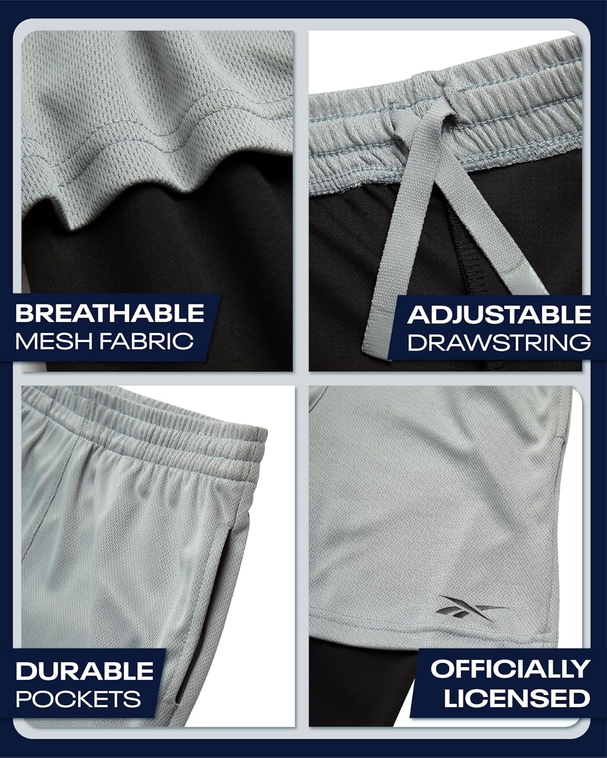 Reebok Boys Basketball Shorts with Leggings - 2-in-1 Boys Athletic Shorts with Inner Compression Pants, Drawstring & Pockets - Image 3