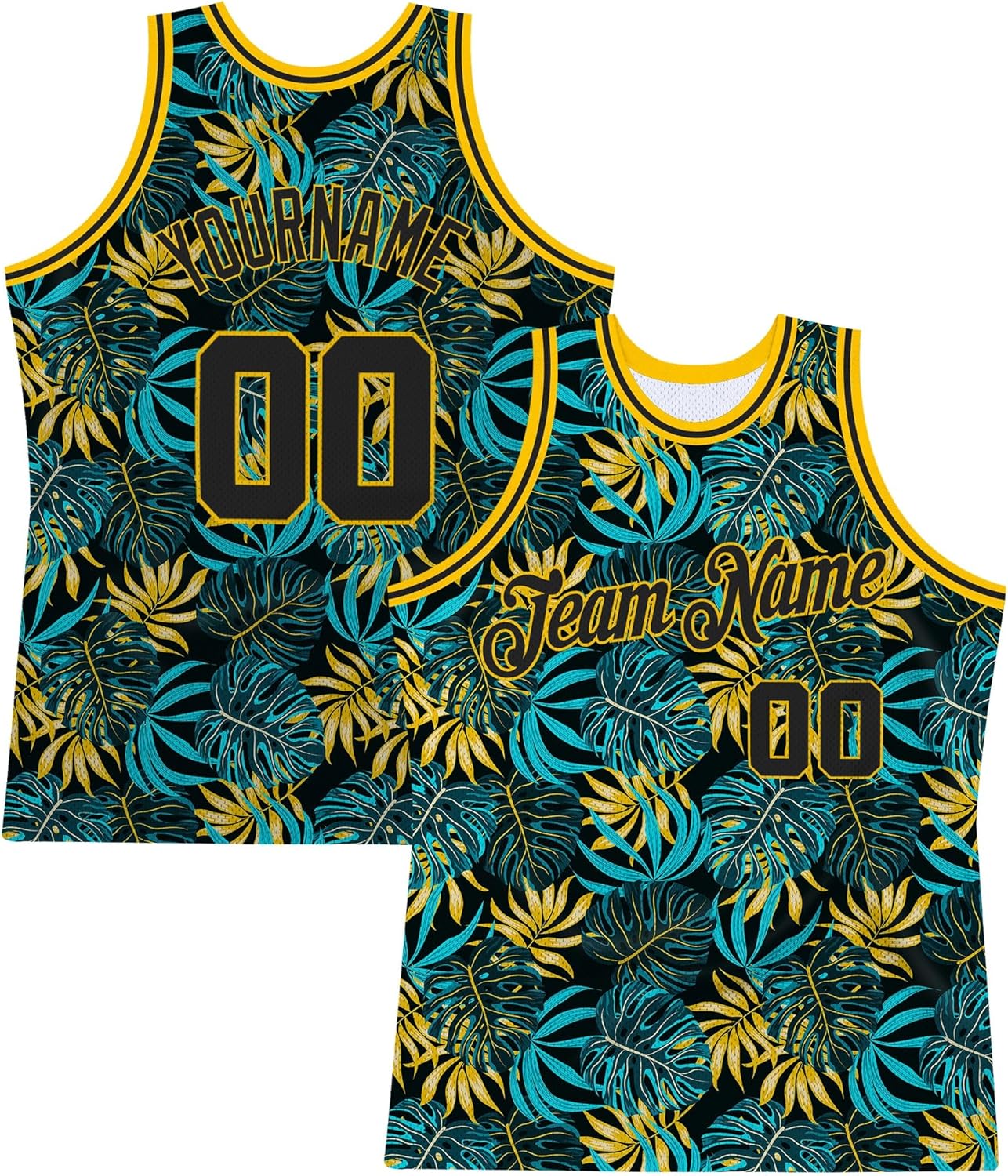Custom Name Team Name Number Black Gold Design Tropical Authentic Basketball Jersey, Personalized Uniform Basketball Shirt - Image 7