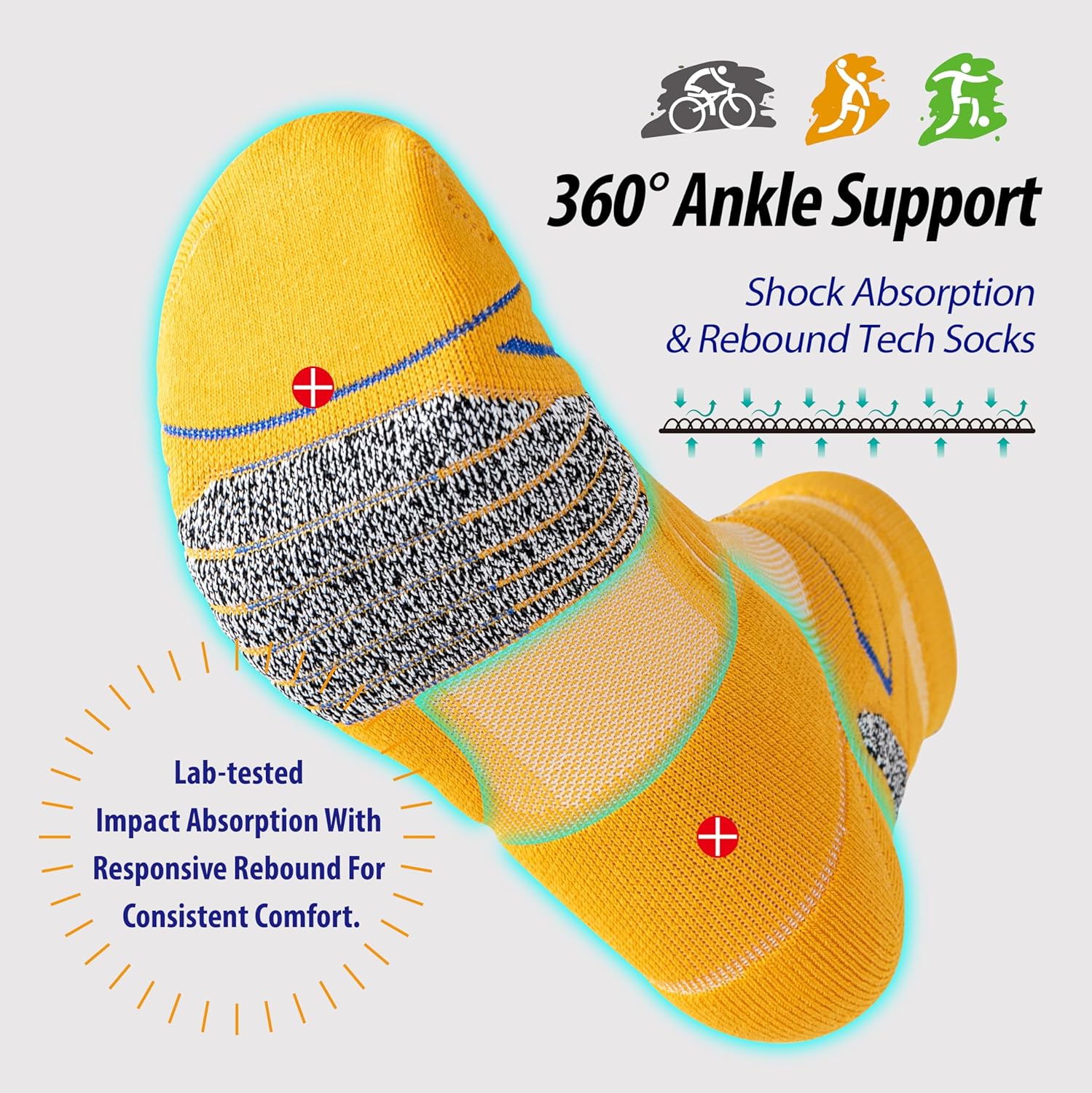 Performance Sports Socks 5-Pack - Shock-Absorbing Anti-Slip Ankle Socks with Breathable Cotton Blend for Running, Gym, Basketball & Daily Wear - Image 4