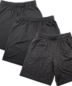 90 Degree By Reflex 3 Pack Mens Basketball Shorts with Drawstring Performance Tech Lightweight Shorts