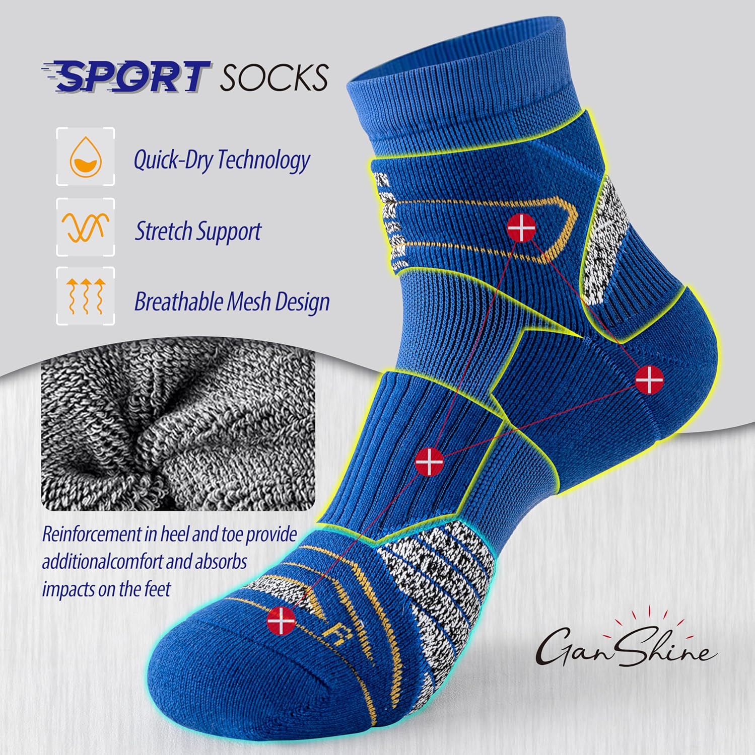 Performance Sports Socks 5-Pack - Shock-Absorbing Anti-Slip Ankle Socks with Breathable Cotton Blend for Running, Gym, Basketball & Daily Wear - Image 3