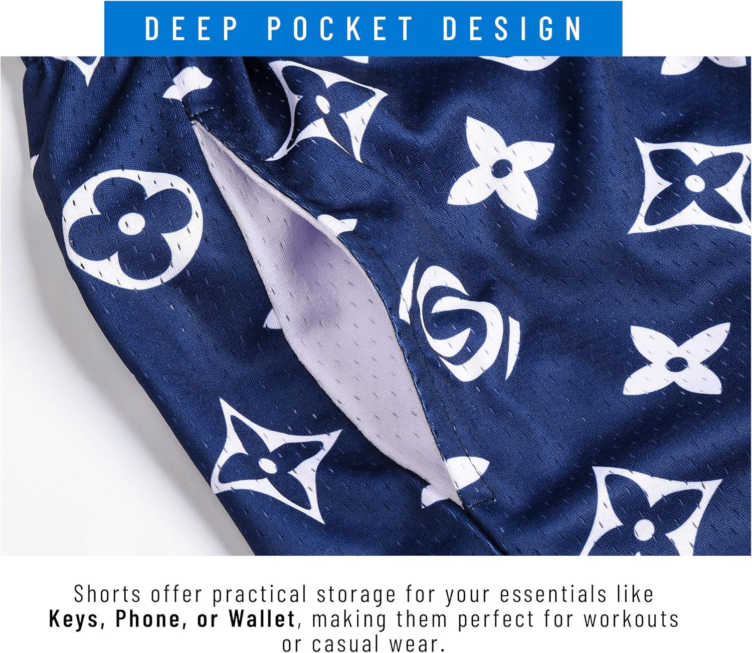 Men's Athletic Shorts - 100% Polyester, Mesh Shorts Quick Dry, Graphic Print Gym Shorts Men, Basketball Shorts for Men - Image 3