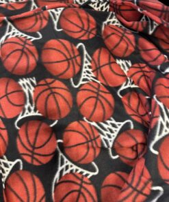 ADFabric, Blizzard or Anti-Pill Fleece with a Printed Pattern of red basketballs and White Hoops or nets on a Black Background, 58" Wide, Sold by Yard. (3 Yard pre Cut)